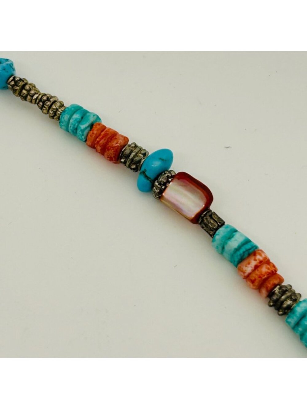 Southwestern Red Spiny Oyster & Turquoise Color Stone Shell Spike Toggle Vintage - Picture 8 of 12